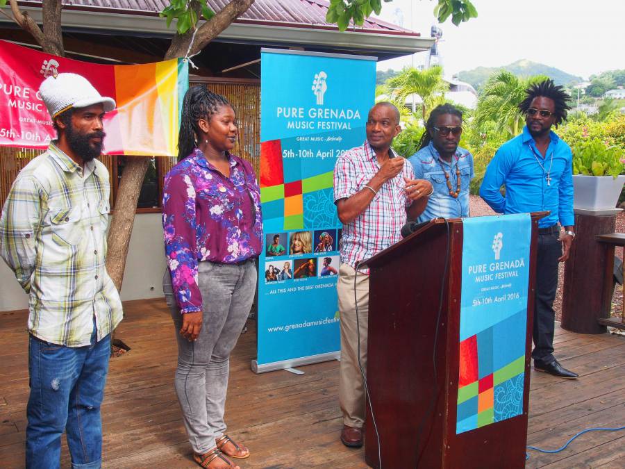 L–R: Rootsman Kelly, Keturah George, Cecil Noel, Kelson Ogiste of Luni Spark and Electrify, and Tallpree