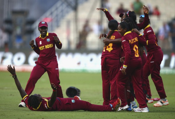 KOLKATA, WEST BENGAL - APRIL 03:  West Indies celebrate victory during the Women's ICC World Twenty20 India 2016 Final match between Australia and West Indies at Eden Gardens on April 3, 2016 in Kolkata, India.  (Photo by Ryan Pierse/Getty Images)