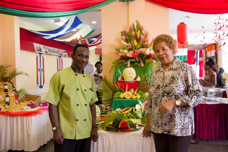 Carl Howell, Culinary Lecturer, and Lauren Grey (SAMS) showcase fruit carving display