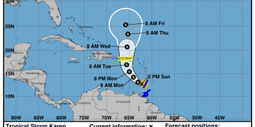 Tropical Storm Karen 60 miles north of Grenada