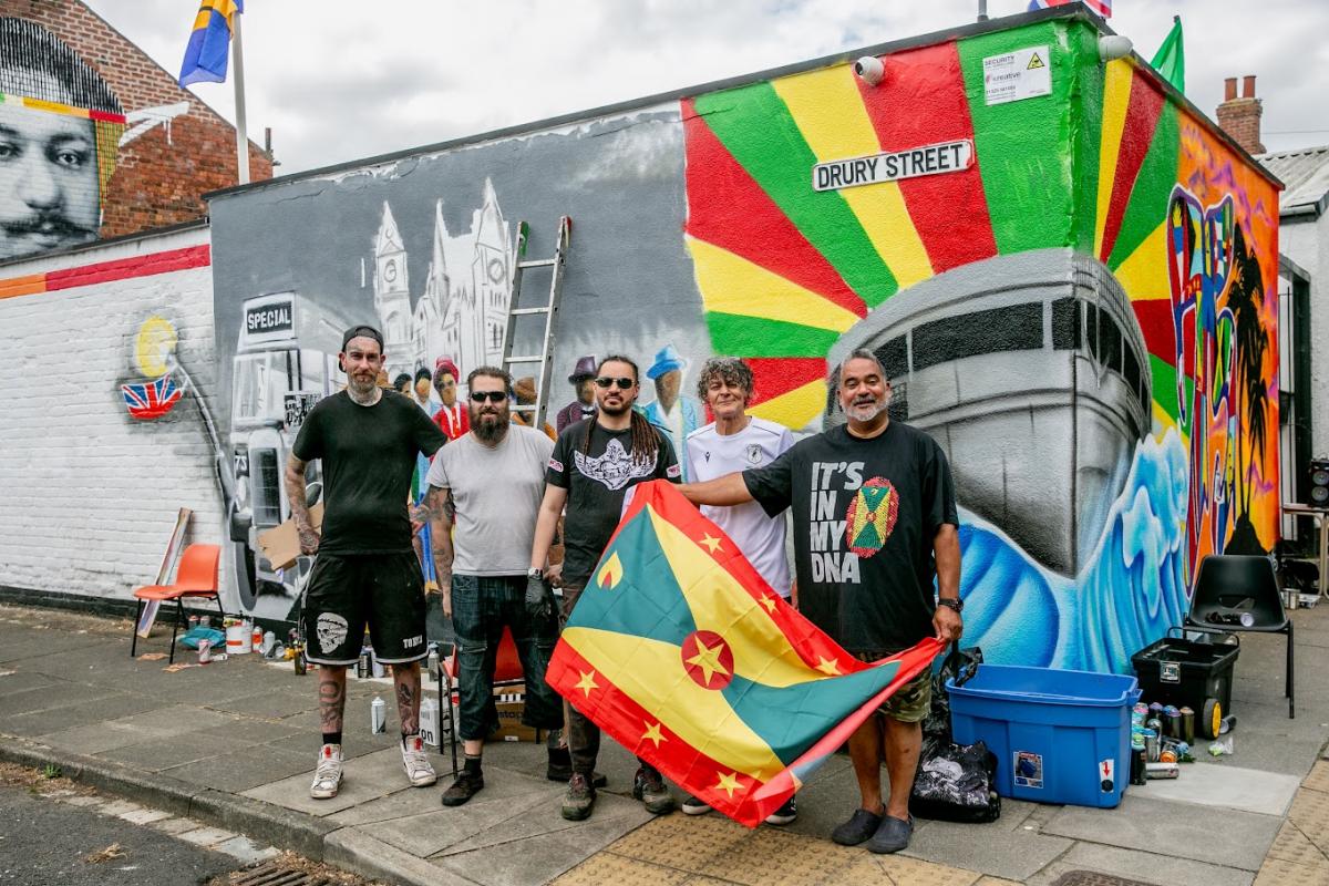 Windrush 75 mural completion in Darlington UK