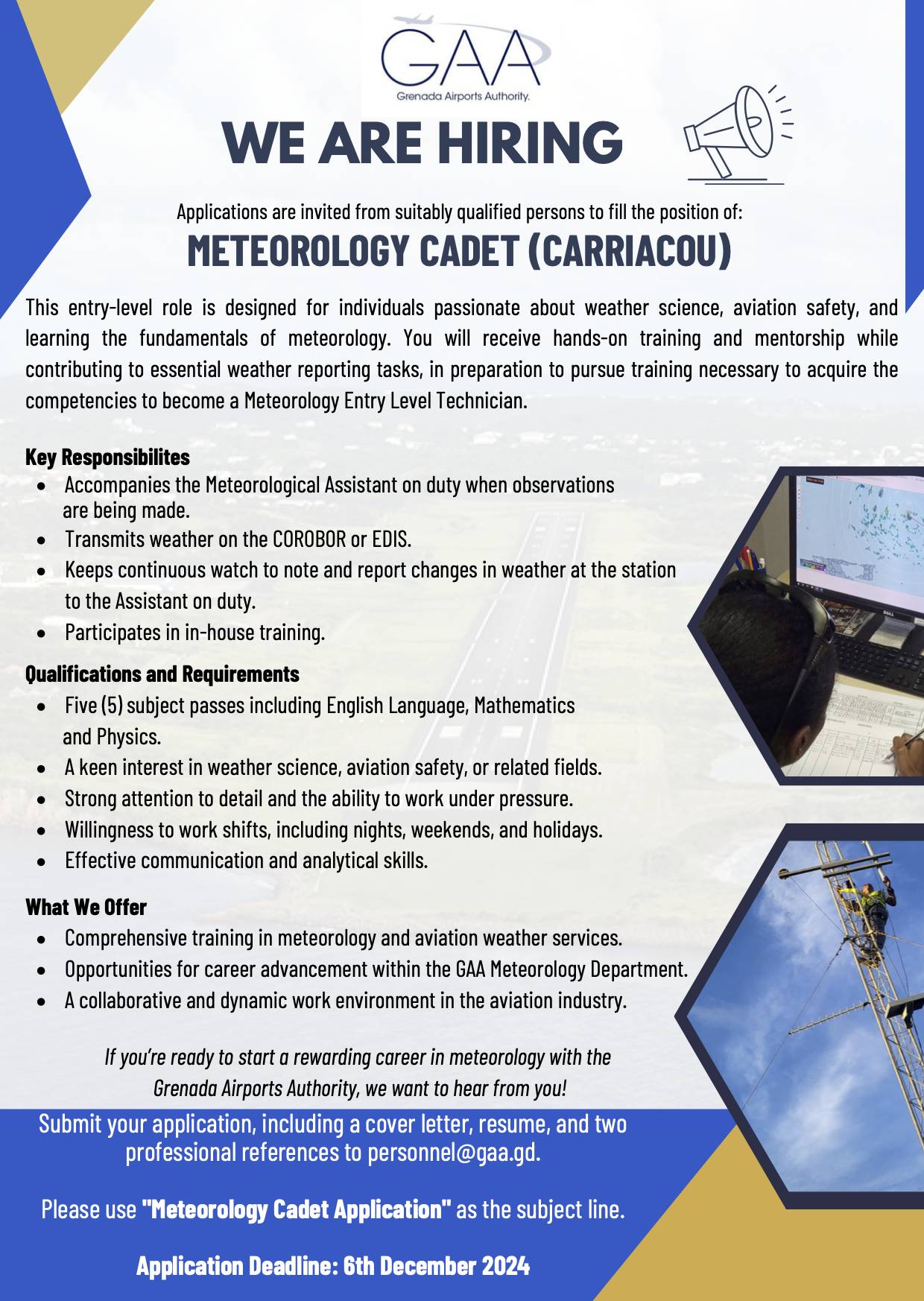 GAA vacancy: Meteorology Cadet (Carriacou)