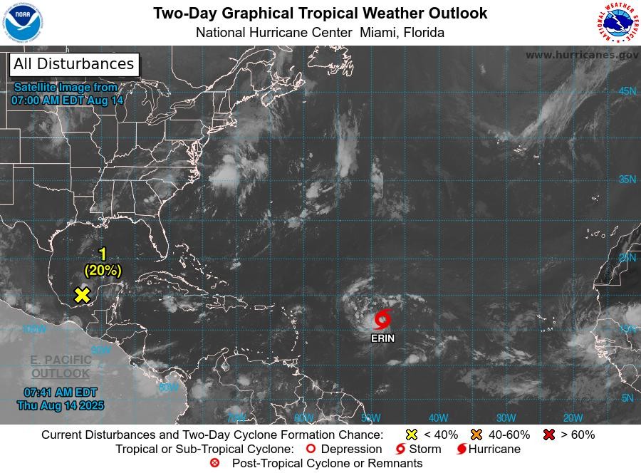 Tropical Weather Outlook: Thursday, 14 August 2025 (2 pm)