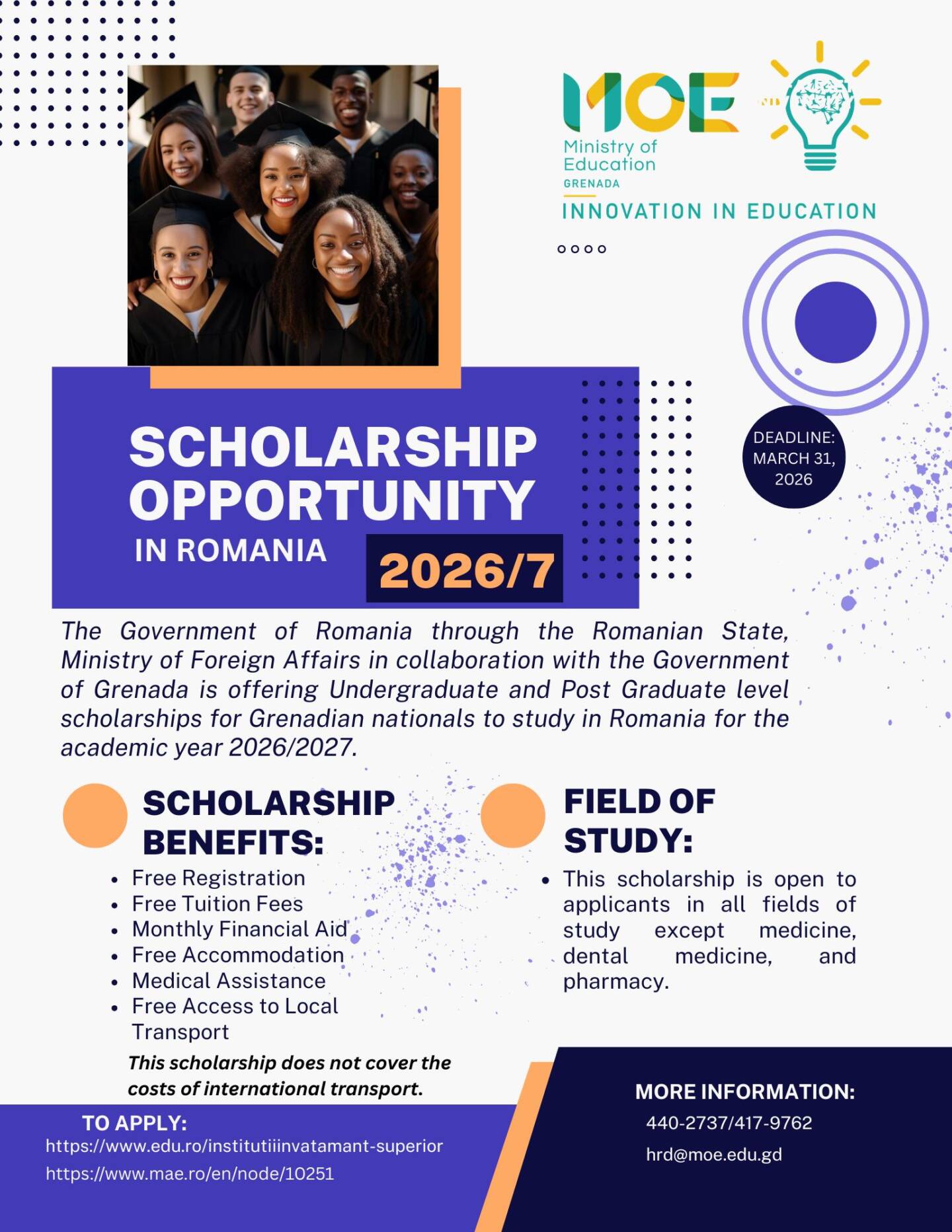 Romania Scholarship Announcement 2026/2027