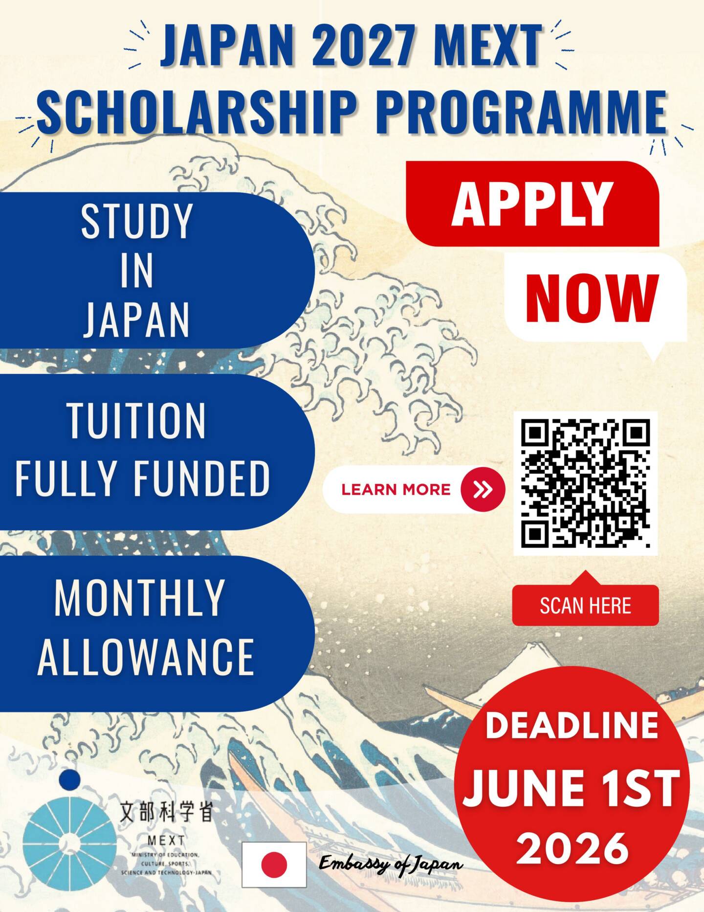 Applications open: 2027 MEXT Scholarship Programme