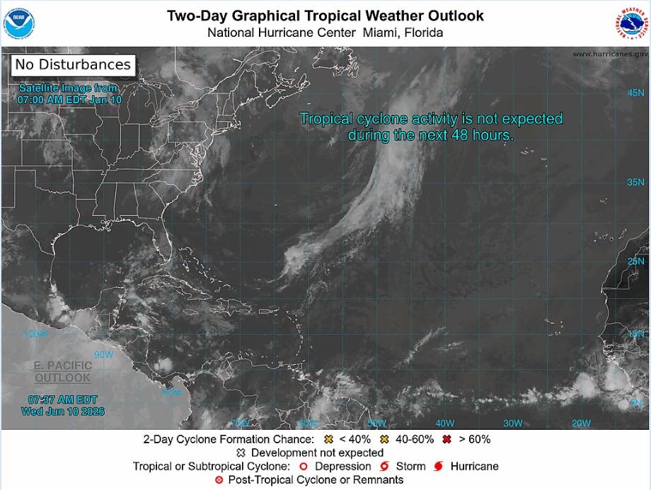 Tropical Weather Outlook:  Wednesday, 10 June 2026 (8 am)